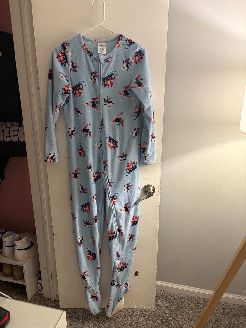 Lands' End Light Blue Ski Character Zippered One-Piece Pajamas
